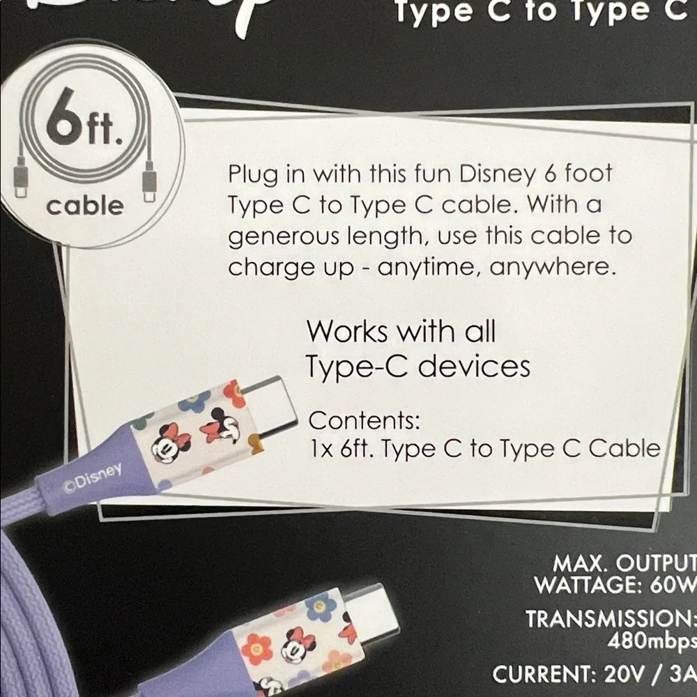 New Disney Minnie Type C Charging Cable
